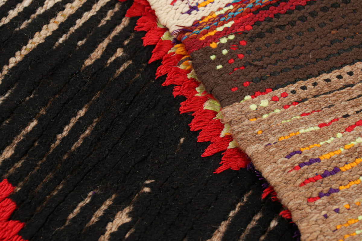 Polychromatic Diamonds on Black - Moroccan Shag Runner Rug