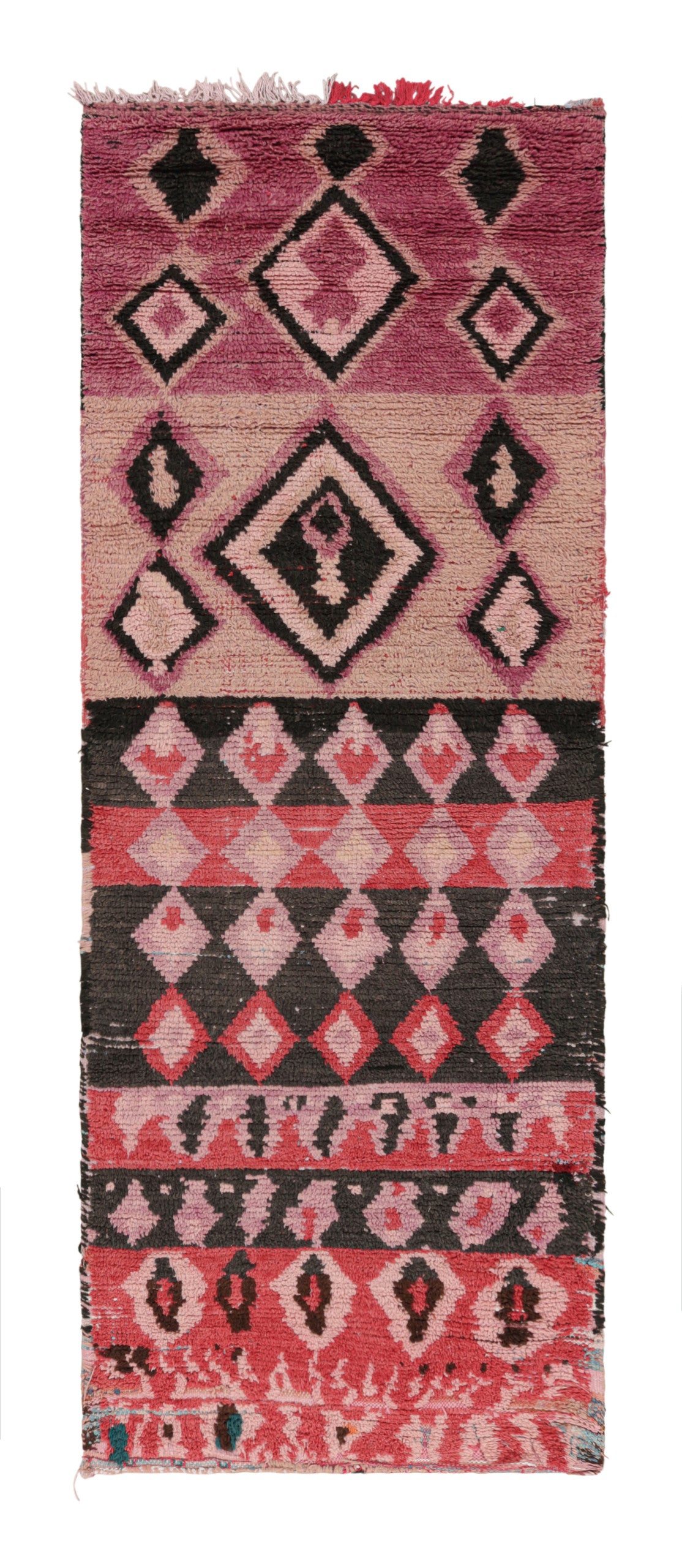 Pink & Peach Diamonds  - Moroccan Shag Runner Rug