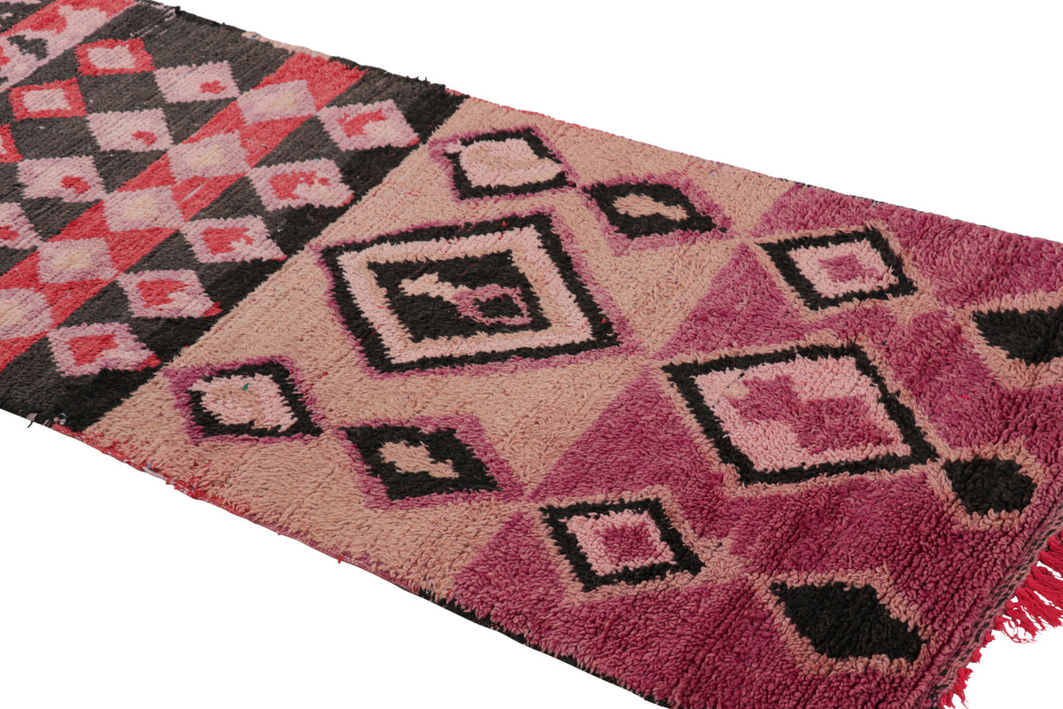 Pink & Peach Diamonds  - Moroccan Shag Runner Rug