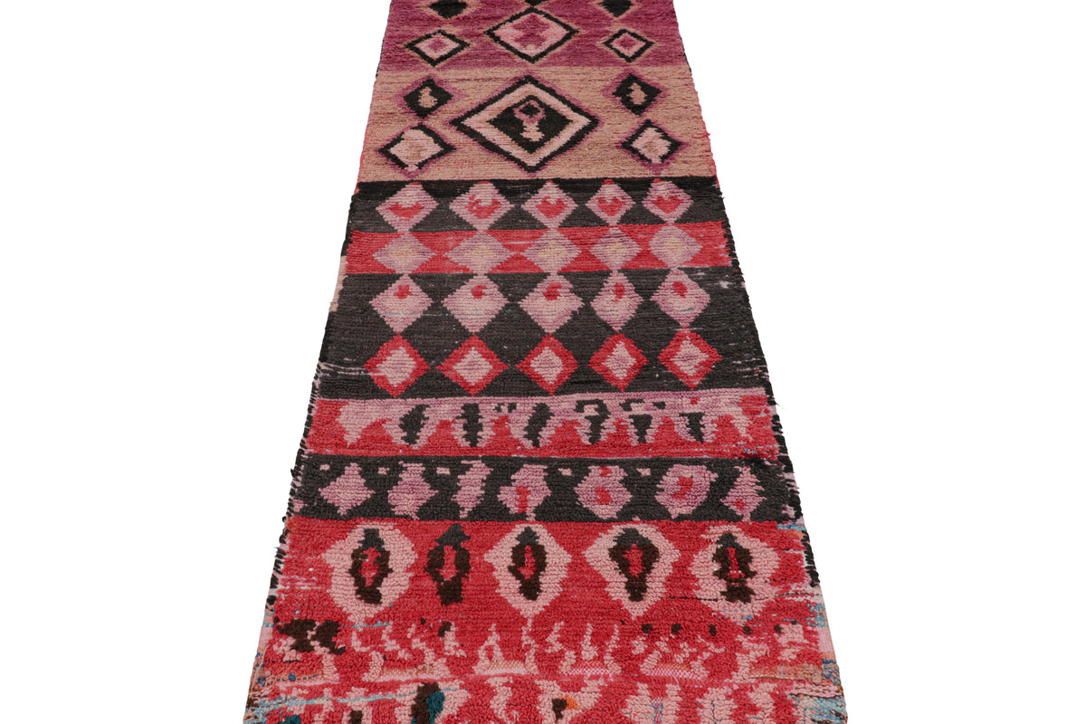 Pink & Peach Diamonds  - Moroccan Shag Runner Rug