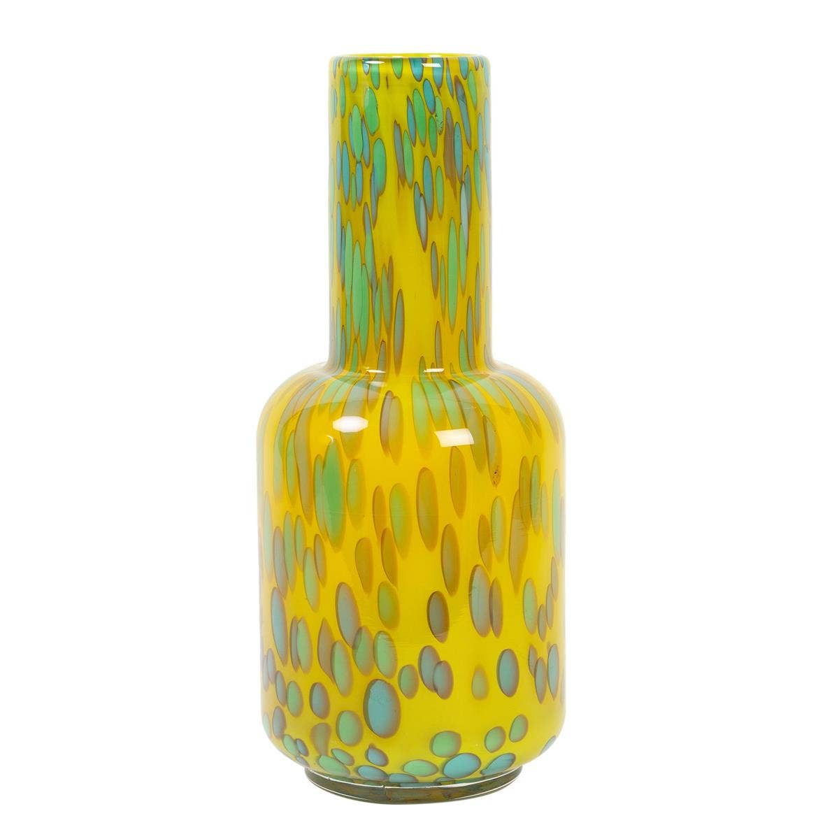 Large Green & Yellow Bubble Glass Vase
