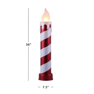 36" Red and White Striped Metallic Blow Mold Candle