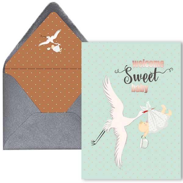 Vintage Stork Baby Shower Card