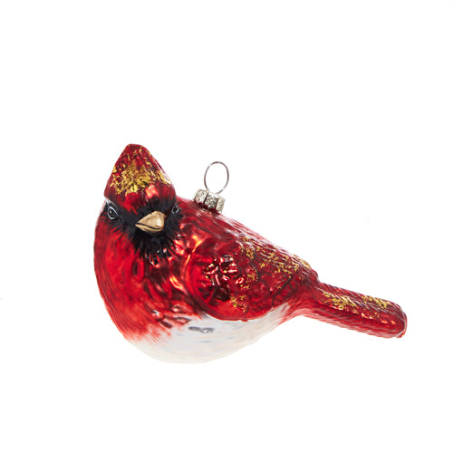 Cardinal With Gold Glitter Glass Ornament
