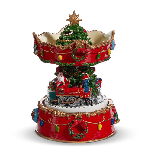 6.5" Aminatged Musical Santa Train Carousel