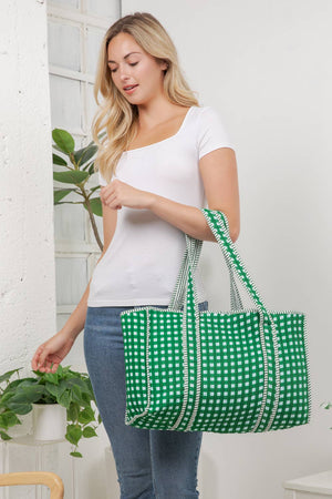 Green Checker - Quilted Cotton Tote Bag