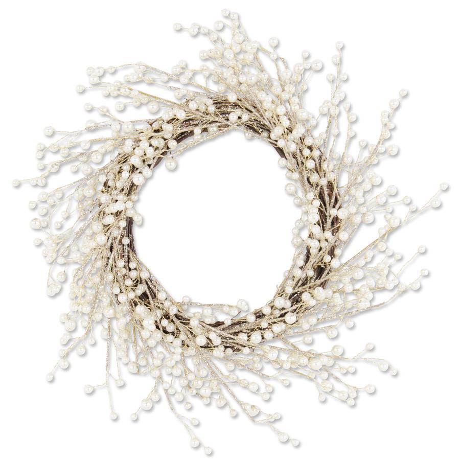20" Gold Glittered Twig Wreath With Pearls