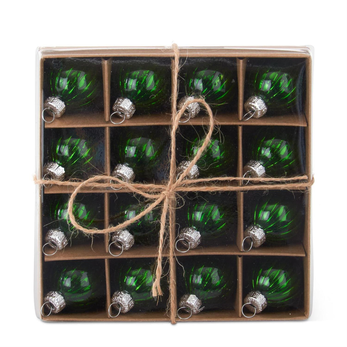 Box of 16 Mini 1" Green Glass Ornaments