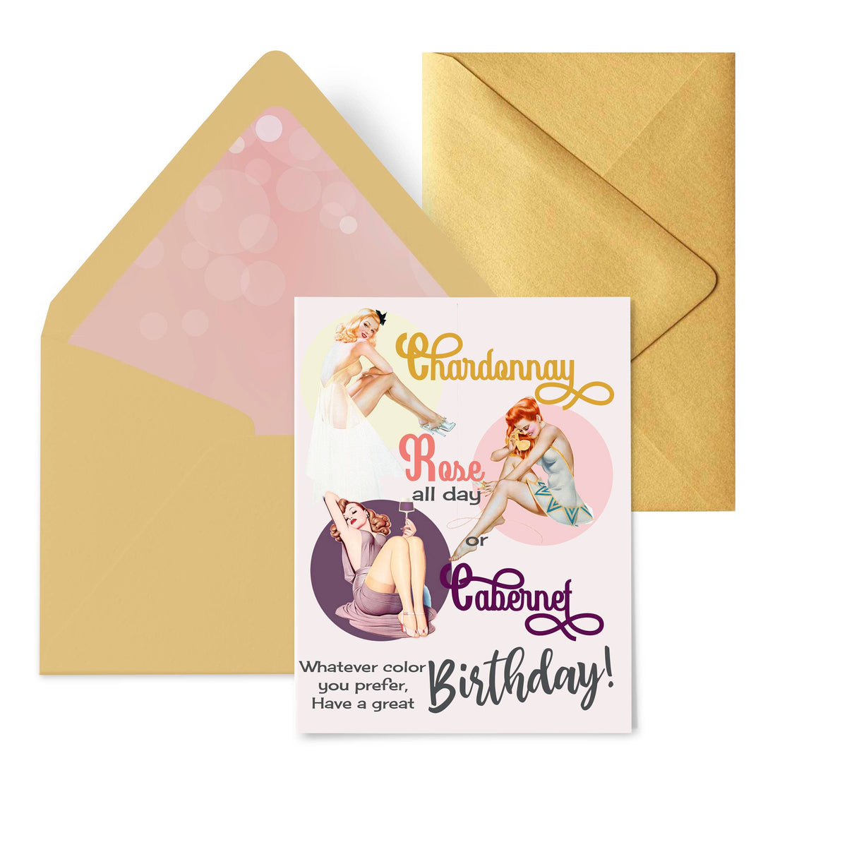 Wine Lover Pinup Girls Red White Rose Birthday Greeting Card