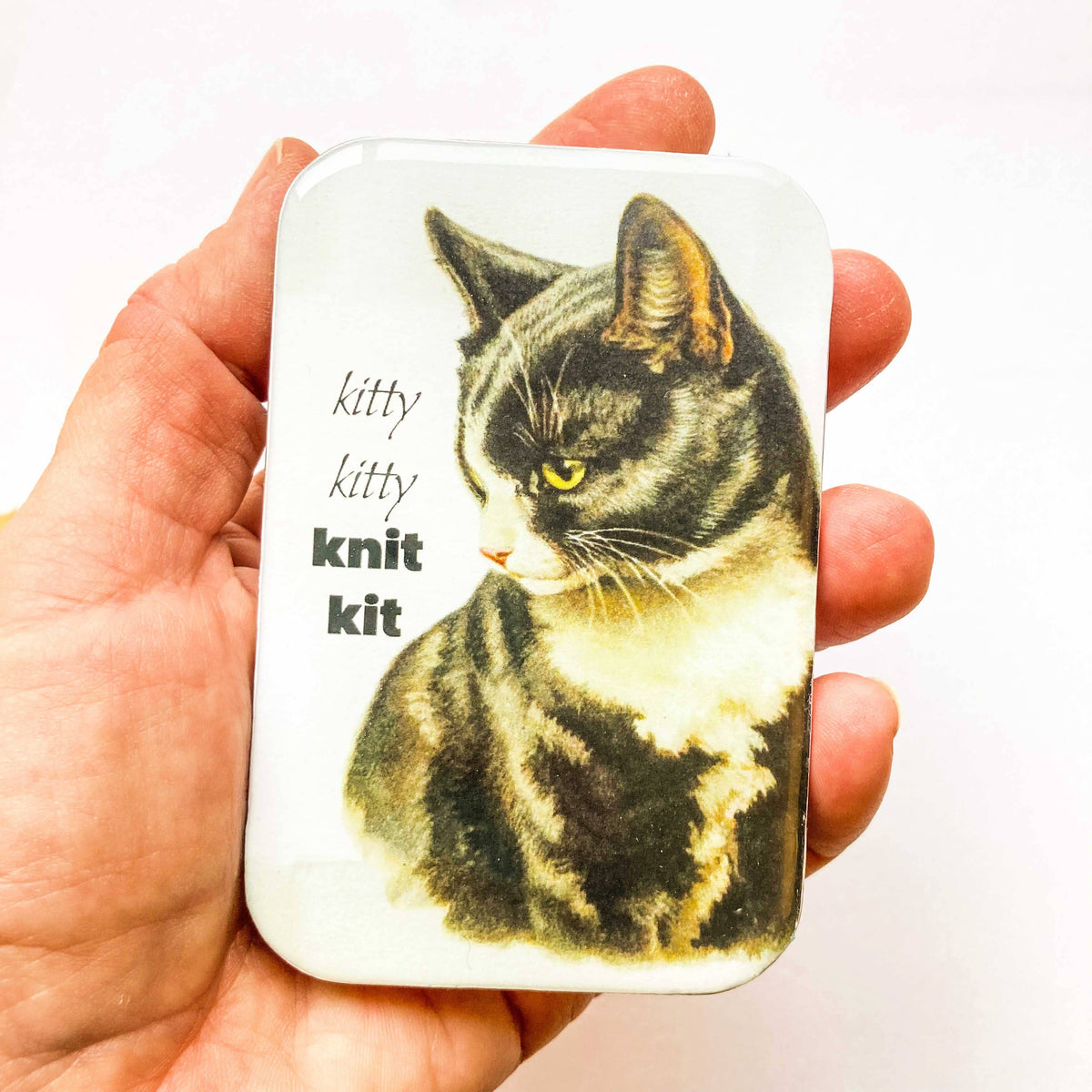 Cat stitch marker tin, cat knit kit