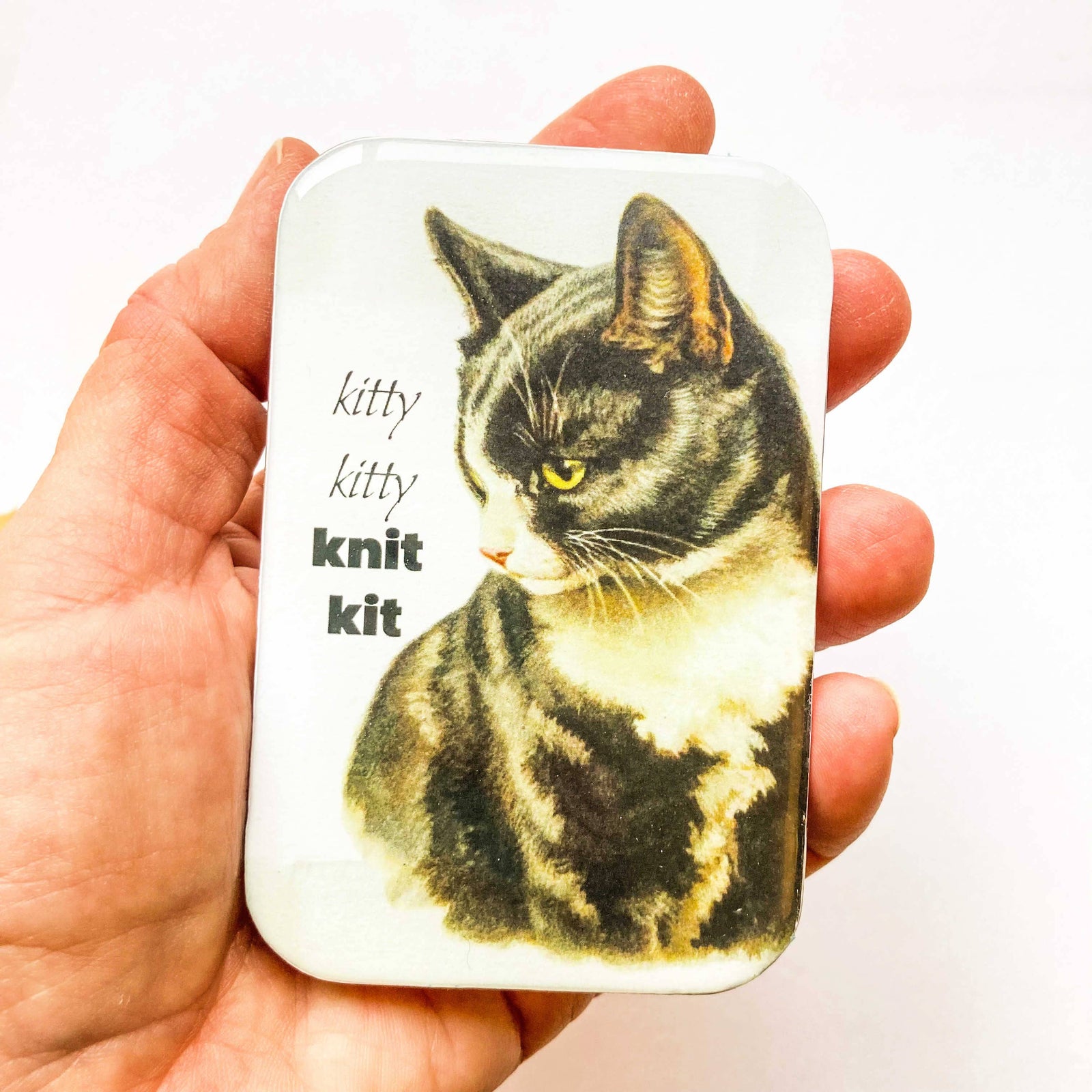 Cat stitch marker tin, cat knit kit