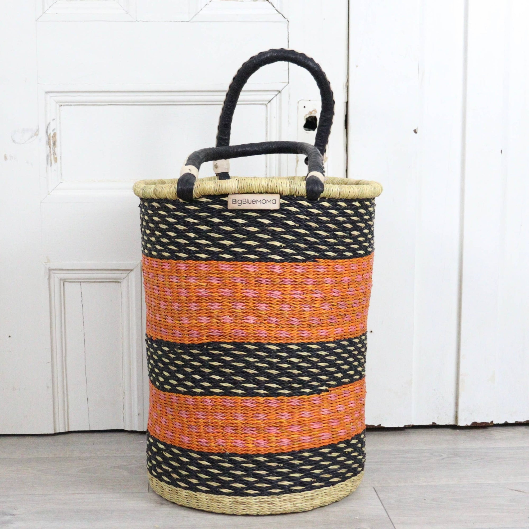 Tall Laundry Basket - Pink with Orange & Navy Flecked: Small