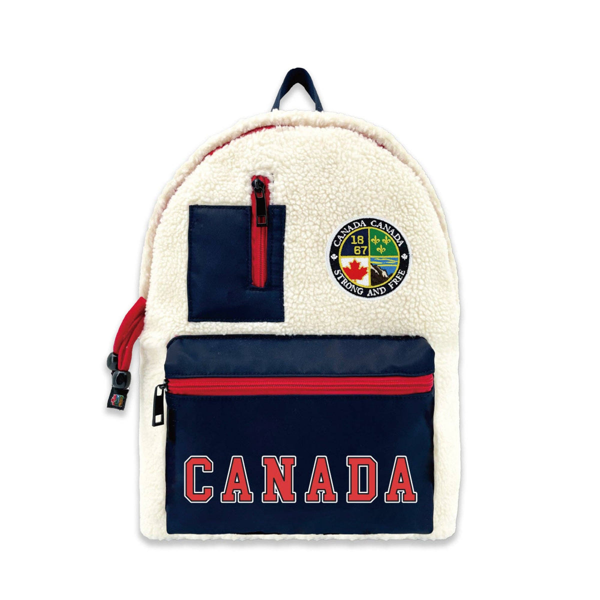 Canada Strong and Free Maple Leaf Sherpa Fleece Backpack Cozy Outdoor Travel Daypack