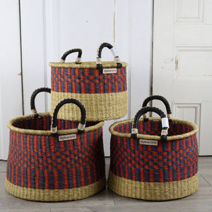 Short Laundry Basket - Red & Blue Checks: Small