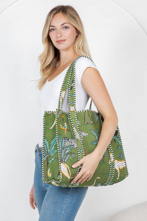 Jungle Safari Green Quilted Tote Bag