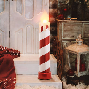 36" Red and White Striped Metallic Blow Mold Candle