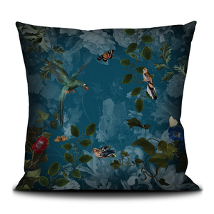 Decorative velvet throw pillow with nature theme.