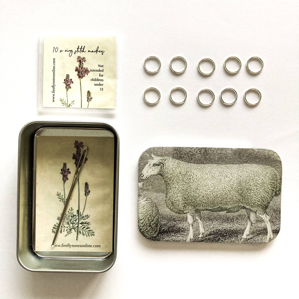 Notions Tin, Sheep Knitting Kit, Stitch Marker Storage