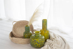 Large Green & Yellow Bubble Glass Vase