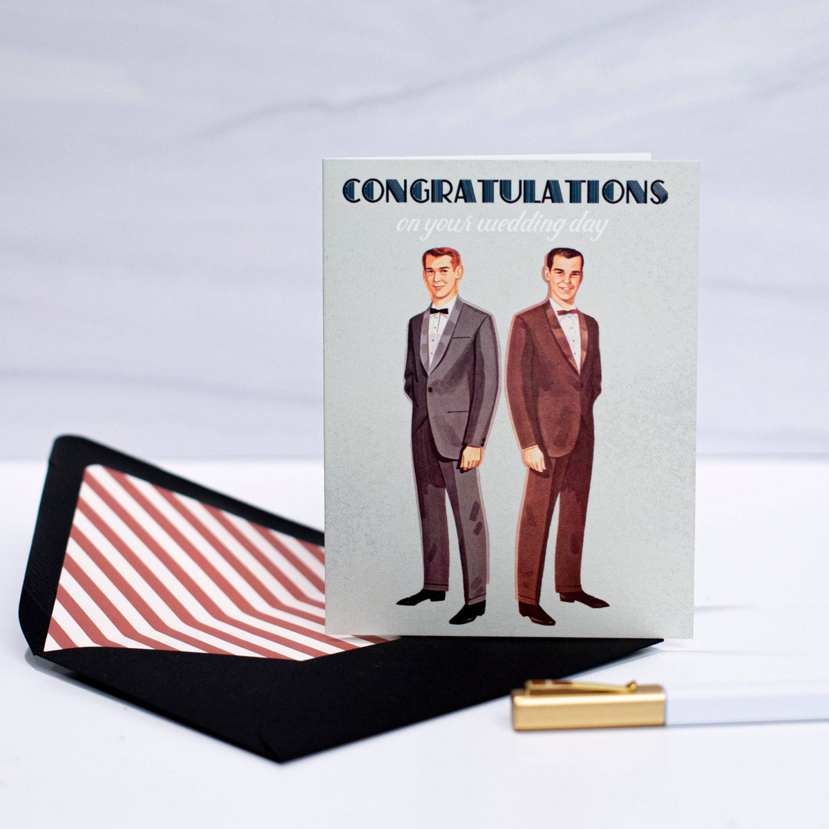 Vintage Grooms Mr and Mr Wedding Card