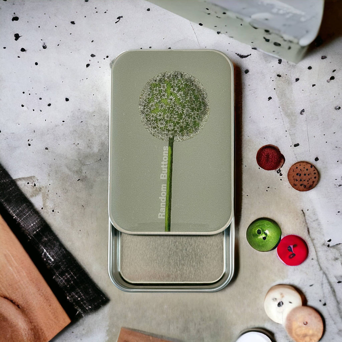 Button tin, notions tin