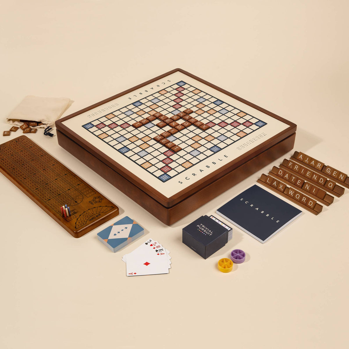 3-in-1 Game Collection: Scrabble, Trivial Pursuit & Cribbage