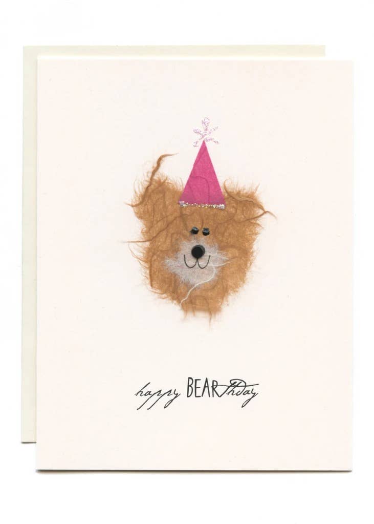 "Happy BEARthday" Bear w/ Pink Party Hat