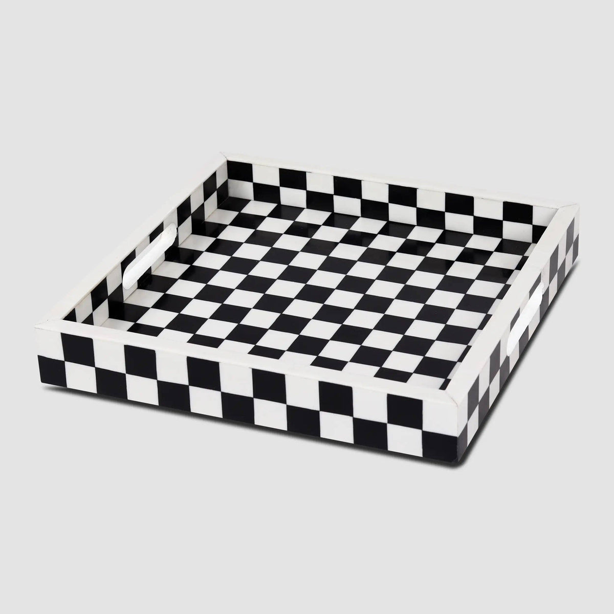 Check Black & White Decorative Tray 12x12 inch