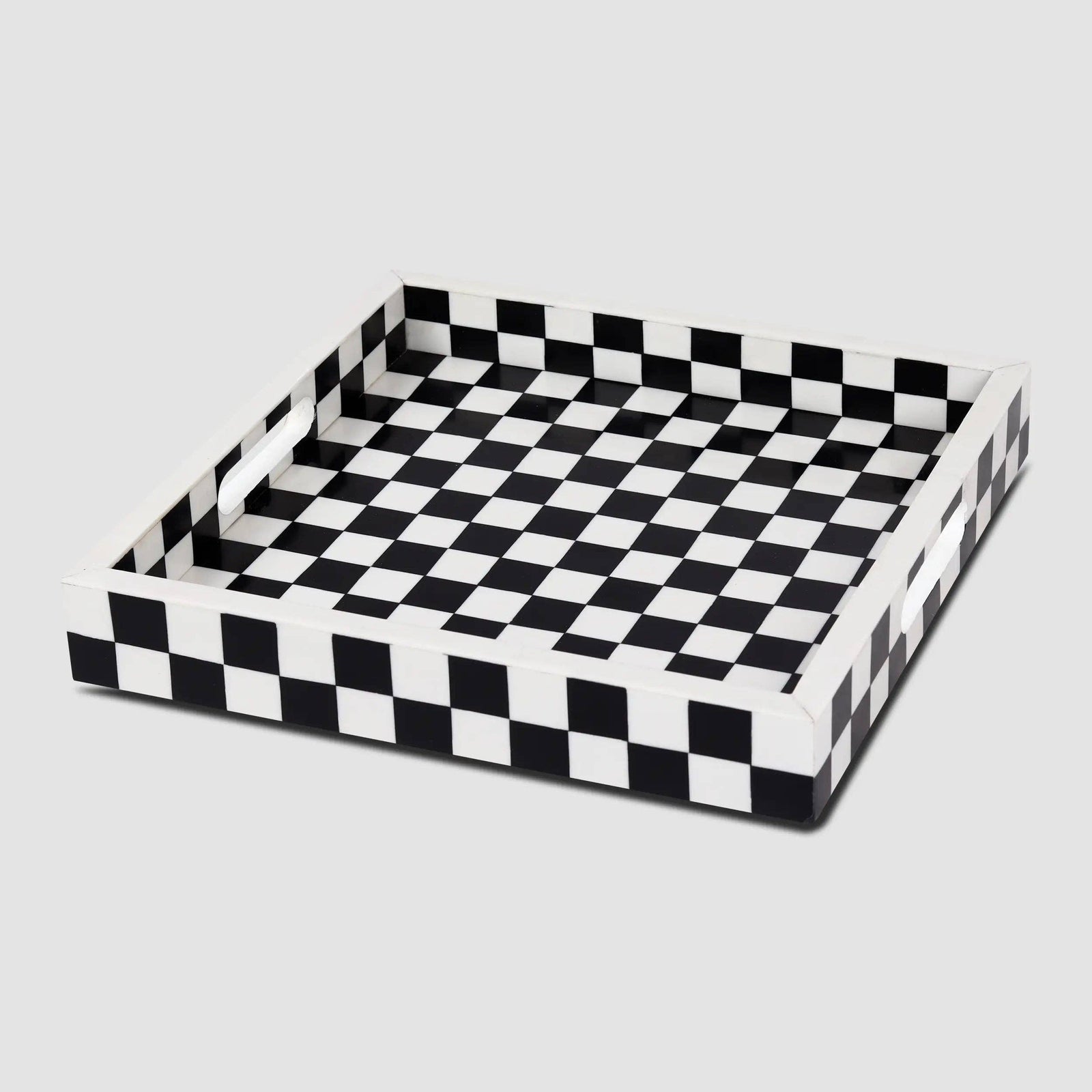 Check Black & White Decorative Tray 12x12 inch