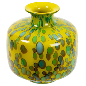Round Green & YellowBubble Glass Vase