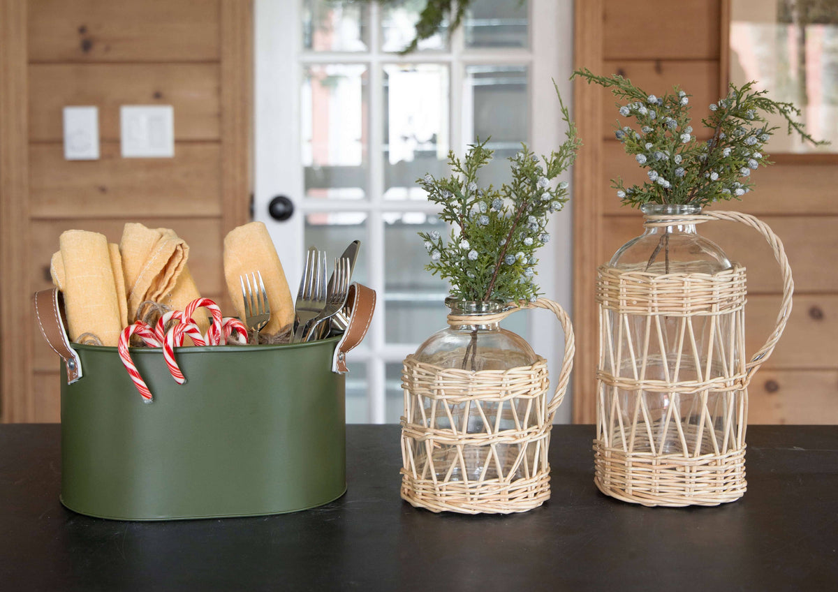 Oval metal divided caddy- dark green