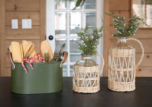 Oval metal divided caddy- dark green