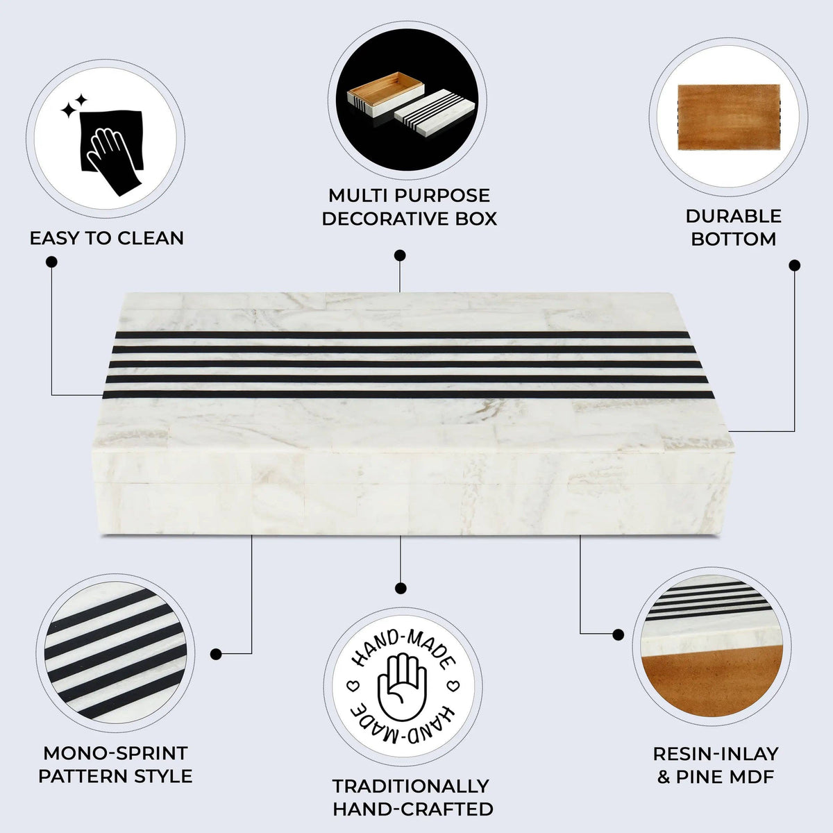 Stripe White & Black Decorative Box  10x2.5x1.5