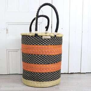 Tall Laundry Basket - Pink with Orange & Navy Flecked: Small