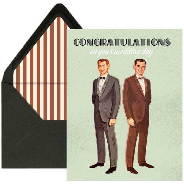 Vintage Grooms Mr and Mr Wedding Card