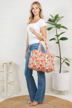 Chrysanthemum Coral Quilted Tote Bag