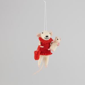 Felt Mouse And Baby Ornament