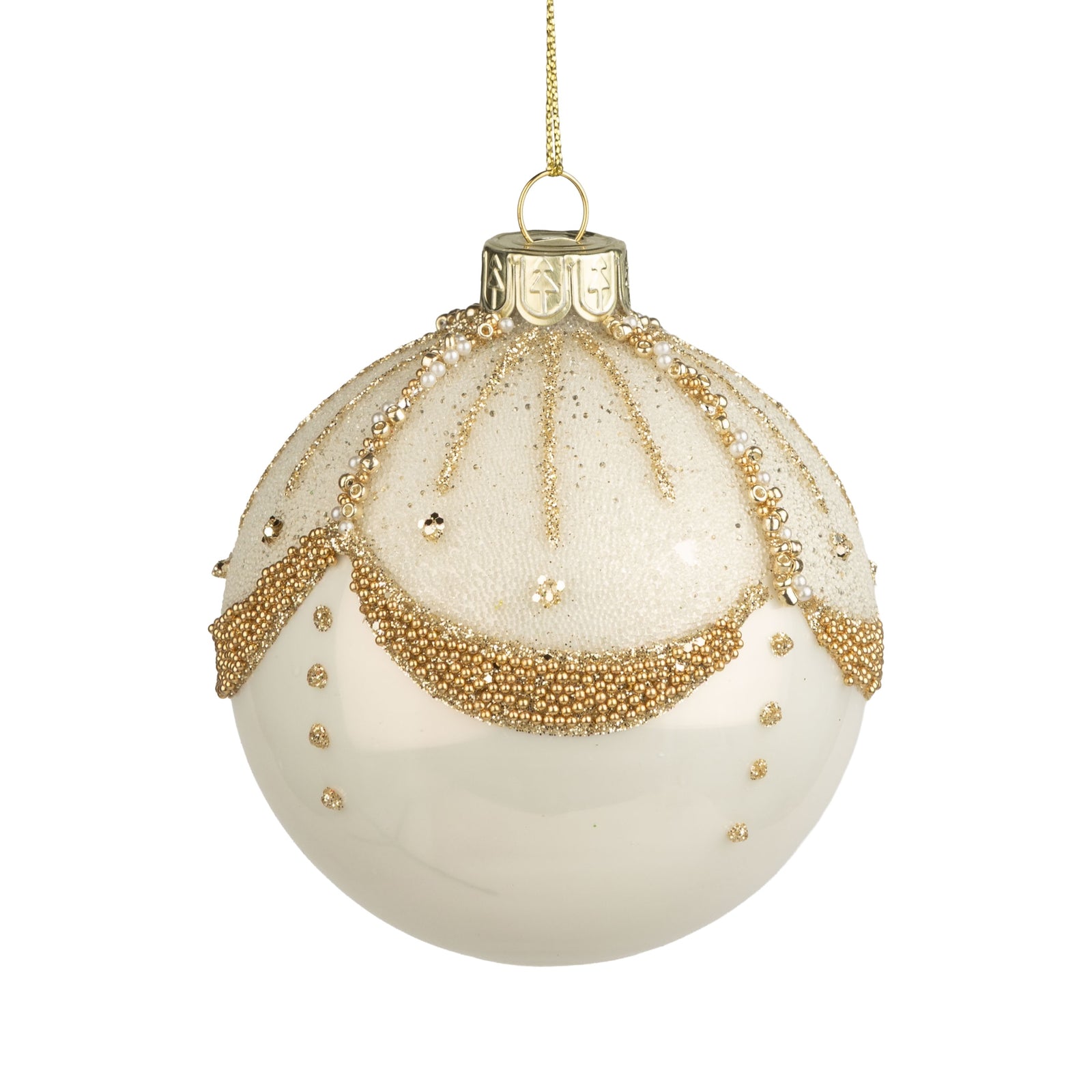 White And Gold Ball - Glass Ornament