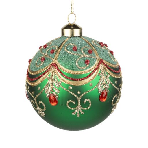 Jeweled Green Glass Ball Ornament