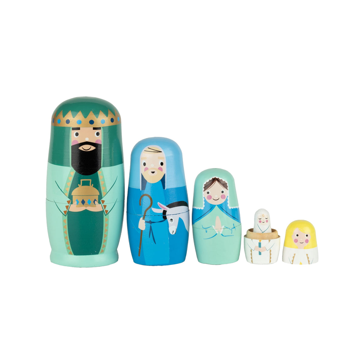 Set of 5 Printed Wooden Nativity