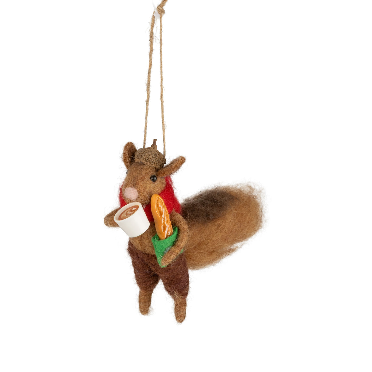 Baguette And Coffee Squirrel - Felt Ornament