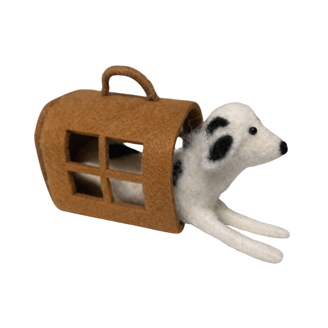 Dog In Pet Carrier - Felt Ornament