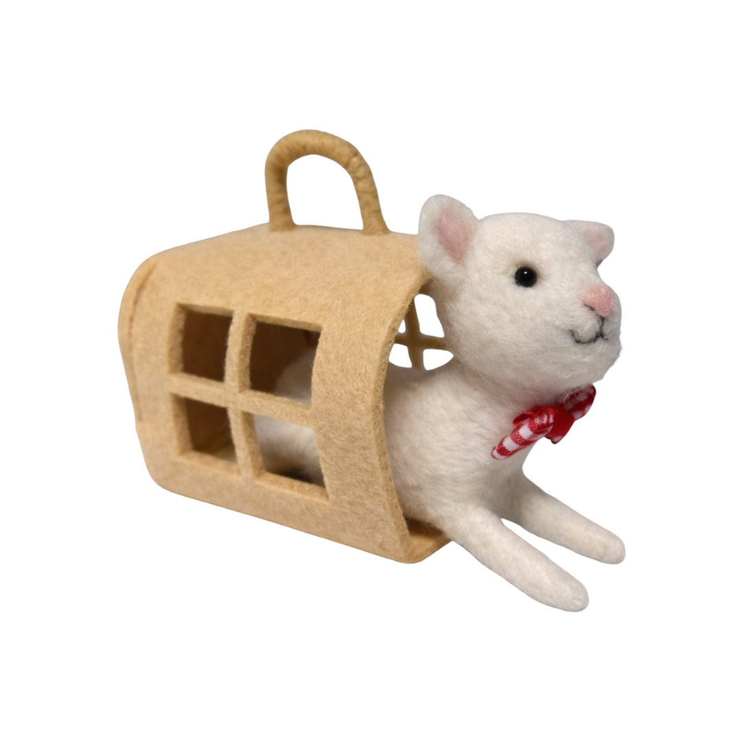 Felt Cat In Pet Carrier Ornament