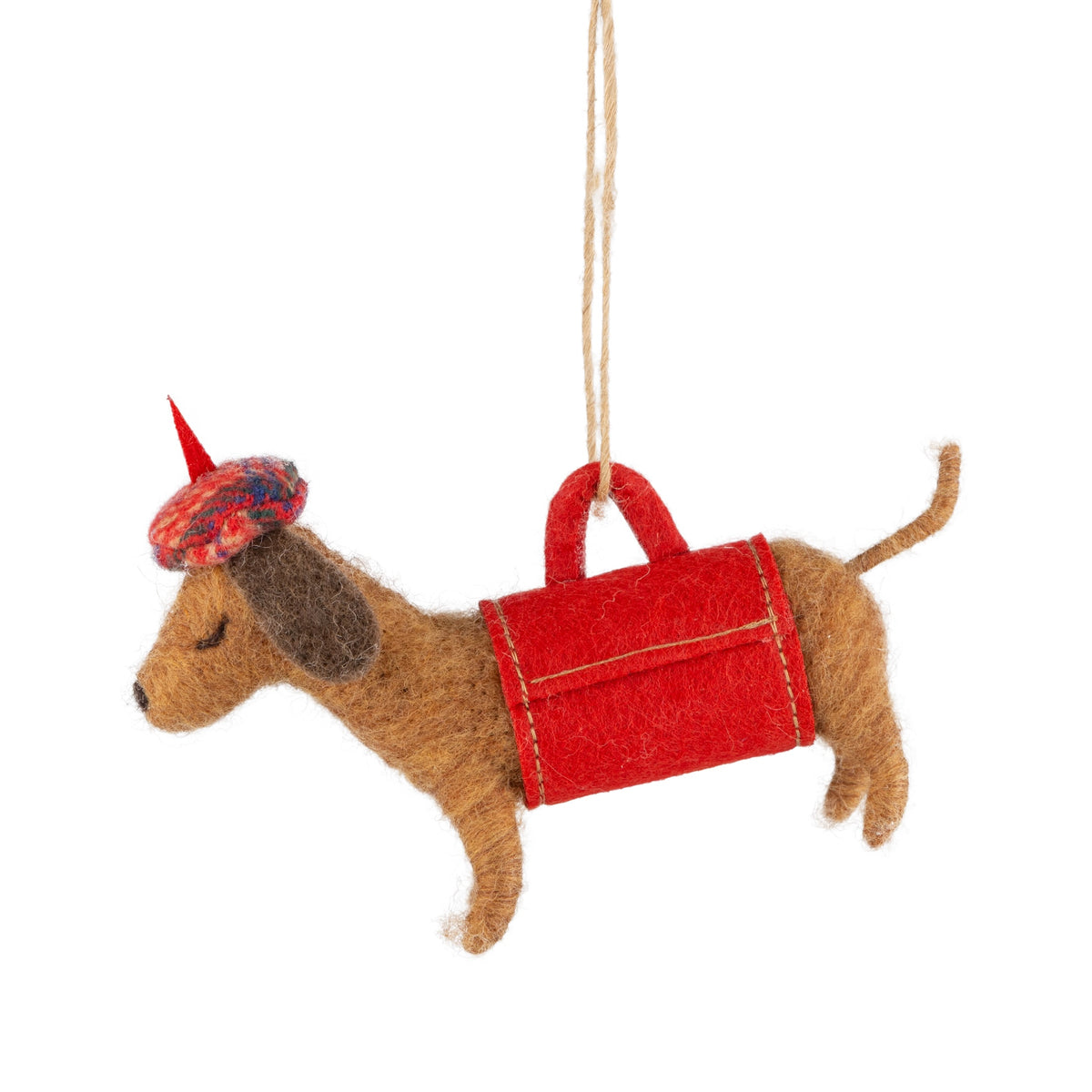 Dachsund In Red Suitcase - Felt Ornament