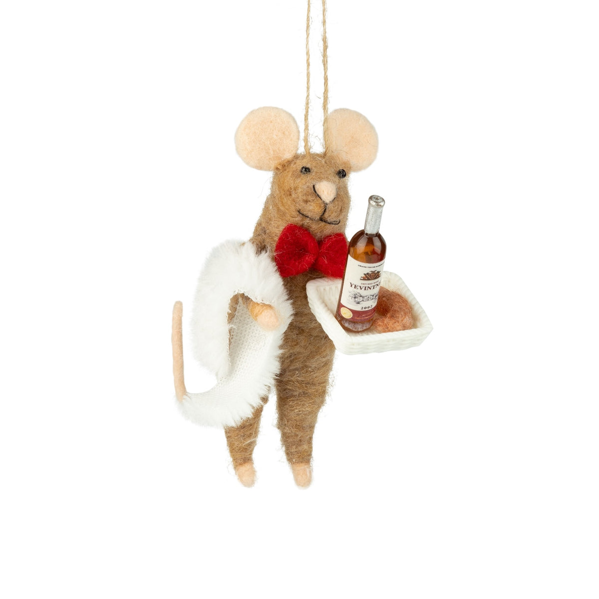 Waiter With Croissant & Wine - Felt Mouse Ornament
