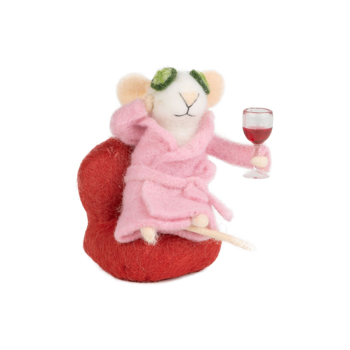 Pink Robe and Cucumber Mask - Felt Mouse Ornament