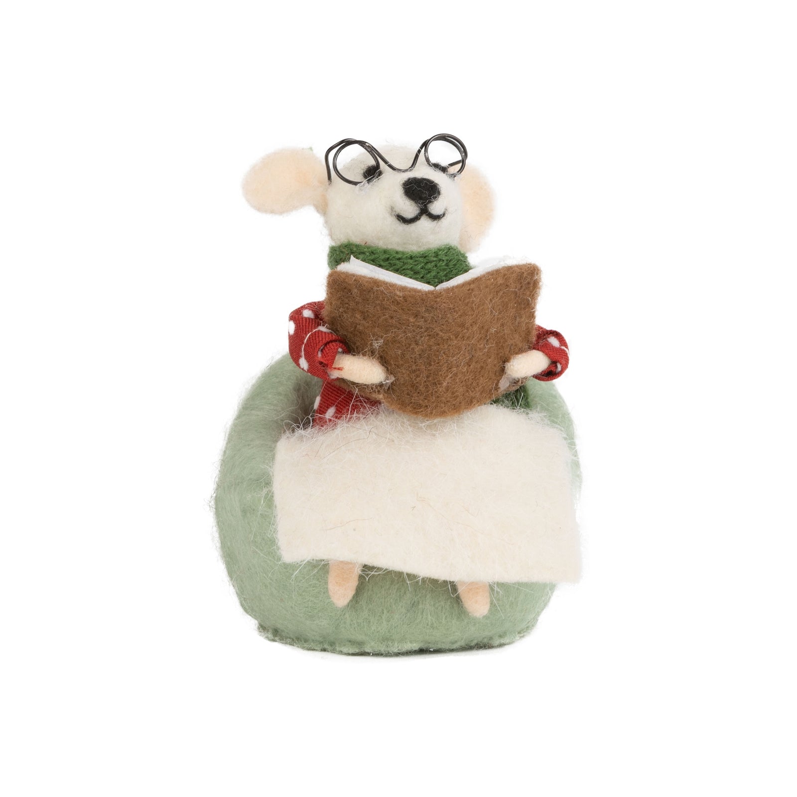 Reading Mouse With Book and Throw - Felt Mouse Ornament