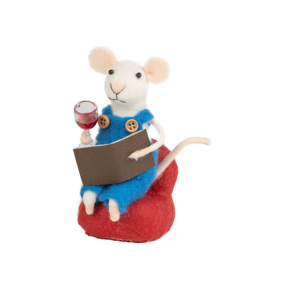 Reading Mouse With Book & Wine Glass - Felt Mouse Ornament