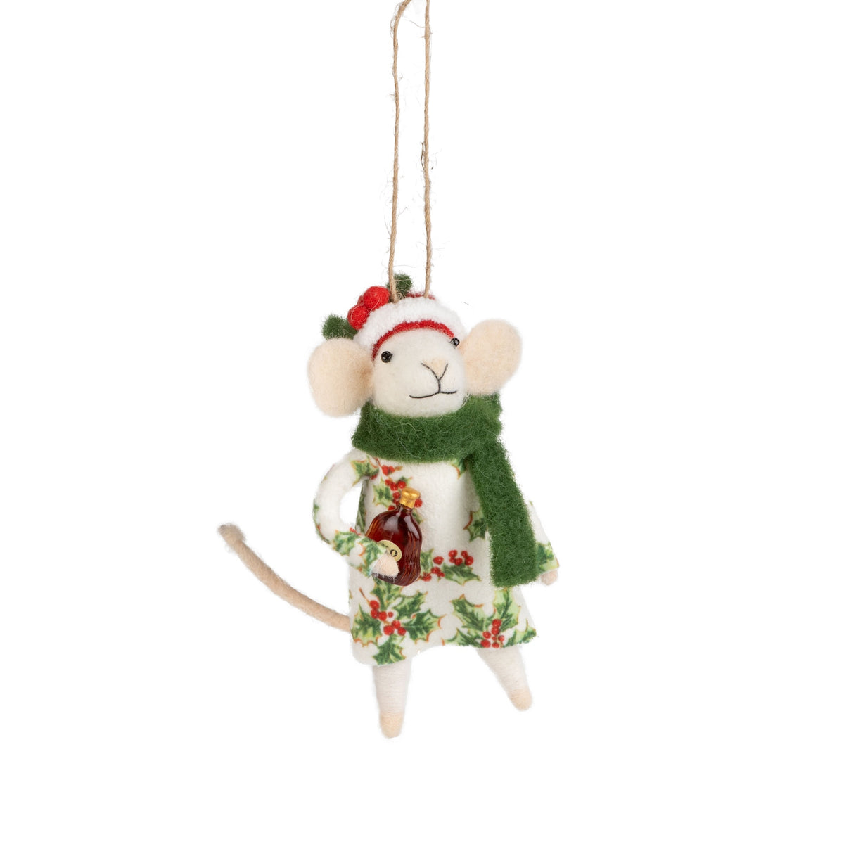 Holiday Dress & Santa Hat - Felt Mouse Ornament