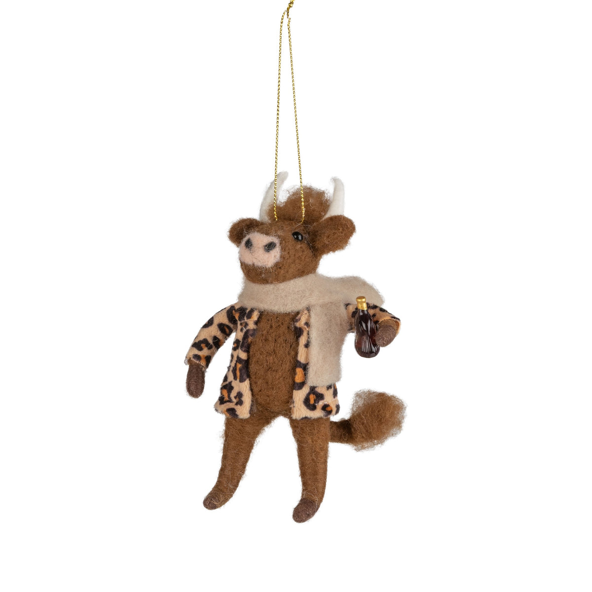 Highland Cow In Leopard Print Jacket - Felt Ornament